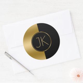 Modern Geometric Gold & Black Design Monogram Classic Round Sticker