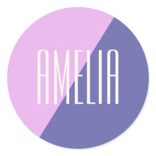 Modern Geometric Pink Purple Personalized Name  Classic Round Sticker