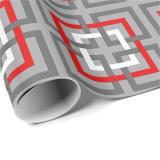 Modern Geometric Squares, Gray, Red and White