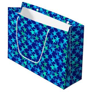 Modern Geometric Stars, Cobalt Blue and Turquoise Large Gift Bag