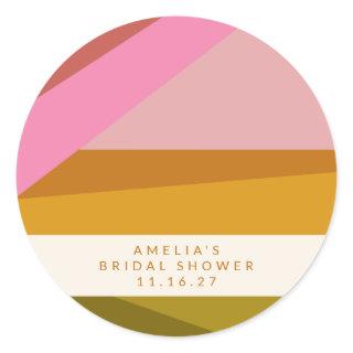Modern Geometric Yellow Pink Custom Bridal Shower  Classic Round Sticker