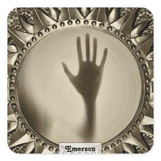 Modern Ghost Hand Reflection - Star Bronze Mirror Square Sticker