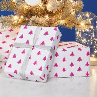 Modern Girly Hot Pink Christmas Trees on White