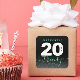 Modern Girly Mint Green 20 and Trendy Square Sticker
