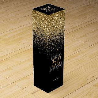 Modern glitter black and gold 50th birthday  wine box