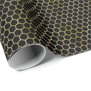 Modern Gold and Black Honeycomb Patterned