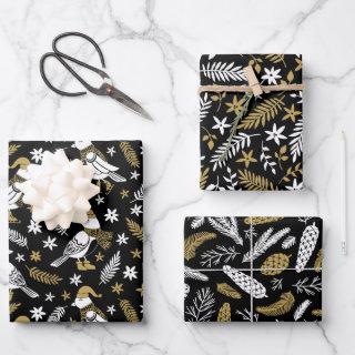 Modern Gold Black Partridge Pine Cones Botanical  Sheets