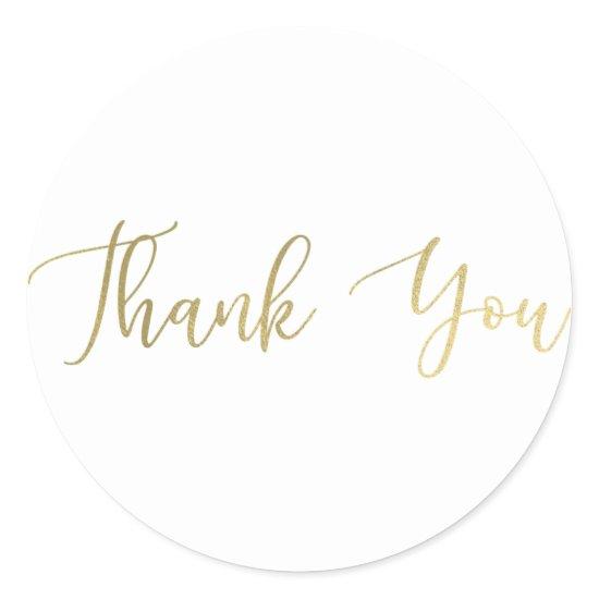 Modern Gold Foil Thin Script Thank You Type Favor Classic Round Sticker