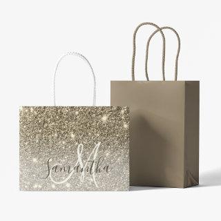 Modern Gold Glitter Sparkles Personalized Name Large Gift Bag