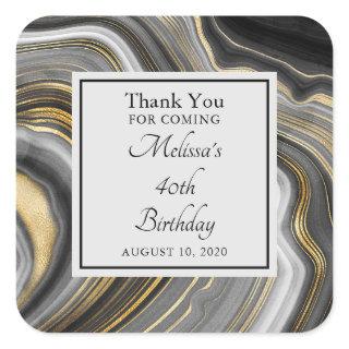 Modern Gold & Gray Agate Geode Gemstone Birthday Square Sticker