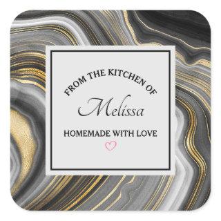 Modern Gold & Gray Agate Geode Gemstone Kitchen Square Sticker