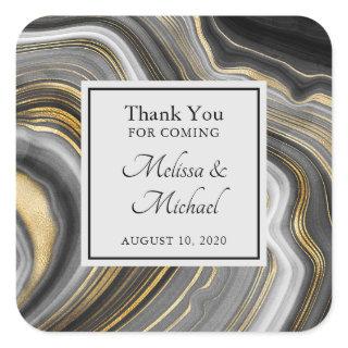 Modern Gold & Gray Agate Geode Gemstone Wedding Square Sticker