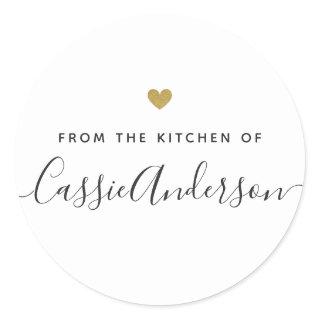 Modern Gold Heart Personalized Baking Gift Classic Round Sticker