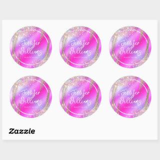 Modern Gold Holographic Glitter Faux Foil Business Classic Round Sticker