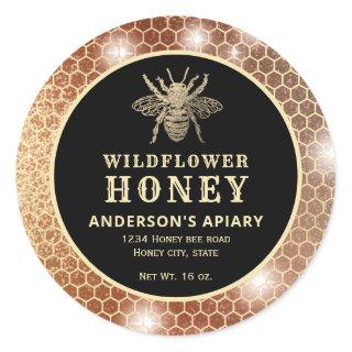 Modern gold  honeybee honey jar label