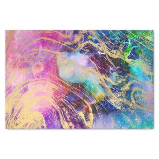 Modern gold marble on pastel watercolor nebula tissue paper