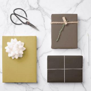 Modern Gold Mocha Dark Brown Solid Color Set of 3  Sheets