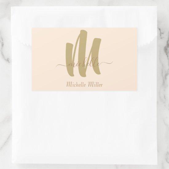 modern gold monogram beige initial business name rectangular sticker