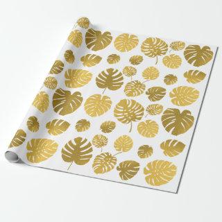 Modern Gold Monstera Tropical Leaves Pattern