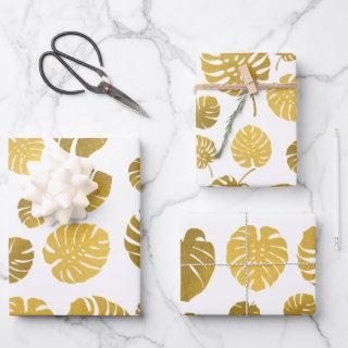 Modern Gold Monstera Tropical Leaves Pattern  Sheets