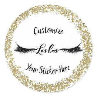 Modern Gold Paint Stroke Glam Makeup Eyelashes Classic Round Sticker
