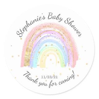 Modern Gold Pink Rainbow Baby Shower Favor Sticker