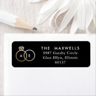 Modern Gold Rings Black and White Wedding Label