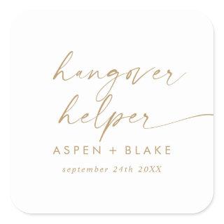 Modern Gold Script Hangover Helper Wedding Favor Square Sticker