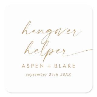 Modern Gold Script Hangover Helper Wedding Favor Square Sticker