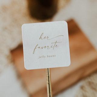 Modern Gold Script Her Favorite Wedding Favor Square Sticker