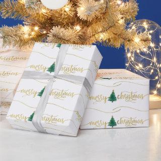 Modern Gold Script Merry Christmas Tree
