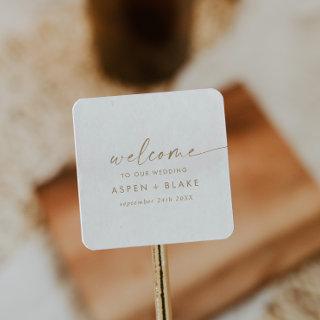 Modern Gold Script Wedding Welcome Square Sticker