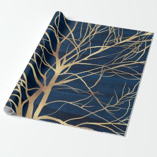 Modern Gold Tree Silhouette Minimal Blue Design