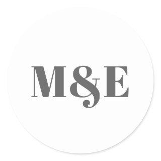 Modern Gray and White Bold Monogram Wedding Classic Round Sticker