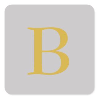 Modern Gray Gold Color Monogram Add Name Initial Square Sticker