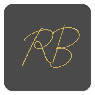 Modern Gray Gold Color Monogram Initials Square Sticker
