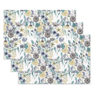 Modern Gray Yellow Floral Watercolor Pattern  Sheets