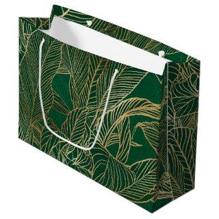 Modern Green Gold Foliage Plant Botanical Design Large Gift Bag