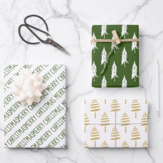 Modern Green & Gold Merry Christmas Trees  Sheets
