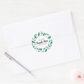 Modern green leaf dots plant pattern classic round sticker