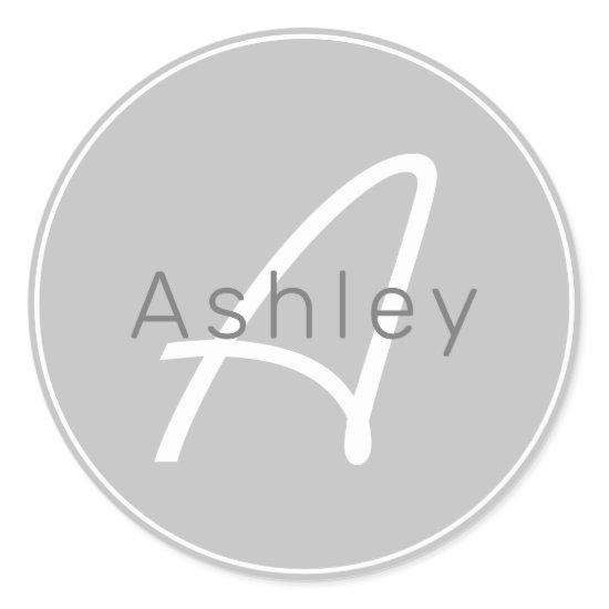 Modern Greys & White | Cool Name & Monogram Classic Round Sticker