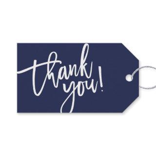 MODERN HAND LETTERED thank you white navy blue Gift Tags