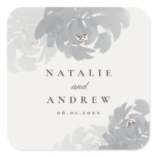 Modern Hand Painted Floral Wedding Square Sticker