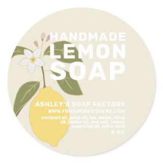 Modern Handmade Lemon Soap Botanical Antique White Classic Round Sticker