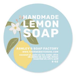 Modern Handmade Lemon Soap Botanical Blue Classic Round Sticker