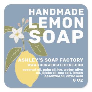 Modern Handmade Lemon Soap Botanical Blue Square Sticker