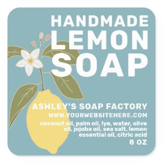 Modern Handmade Lemon Soap Botanical Blue Square Sticker