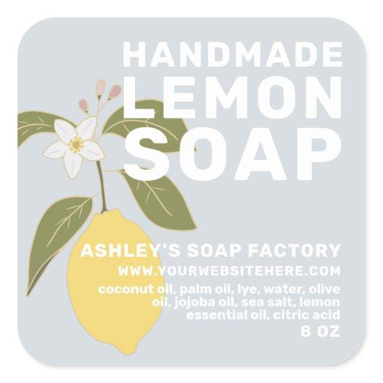 Modern Handmade Lemon Soap Botanical Blue Square Sticker