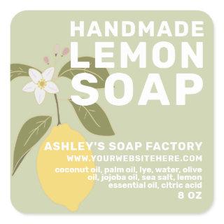 Modern Handmade Lemon Soap Botanical Green Square  Square Sticker