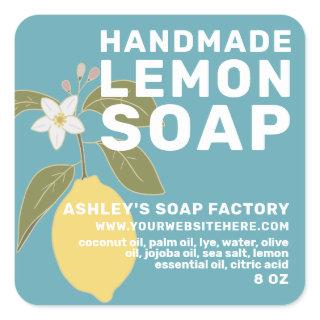 Modern Handmade Lemon Soap Botanical Green Square Sticker